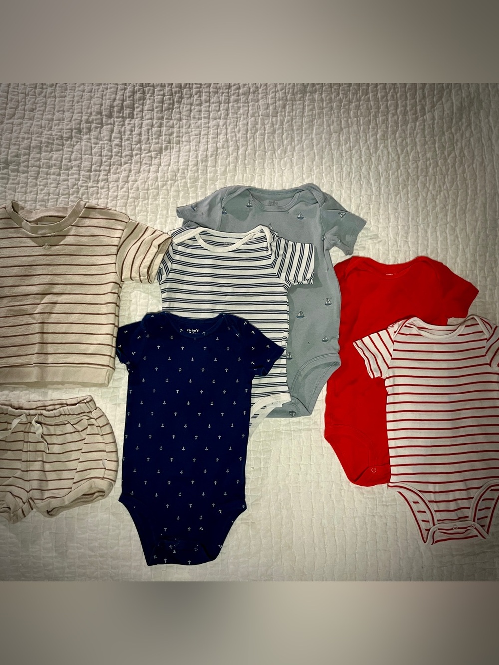 ADORABLE Preppy 24 Month Carters Onesies Bodysuits Tops Shorts Stripes Boys Girl